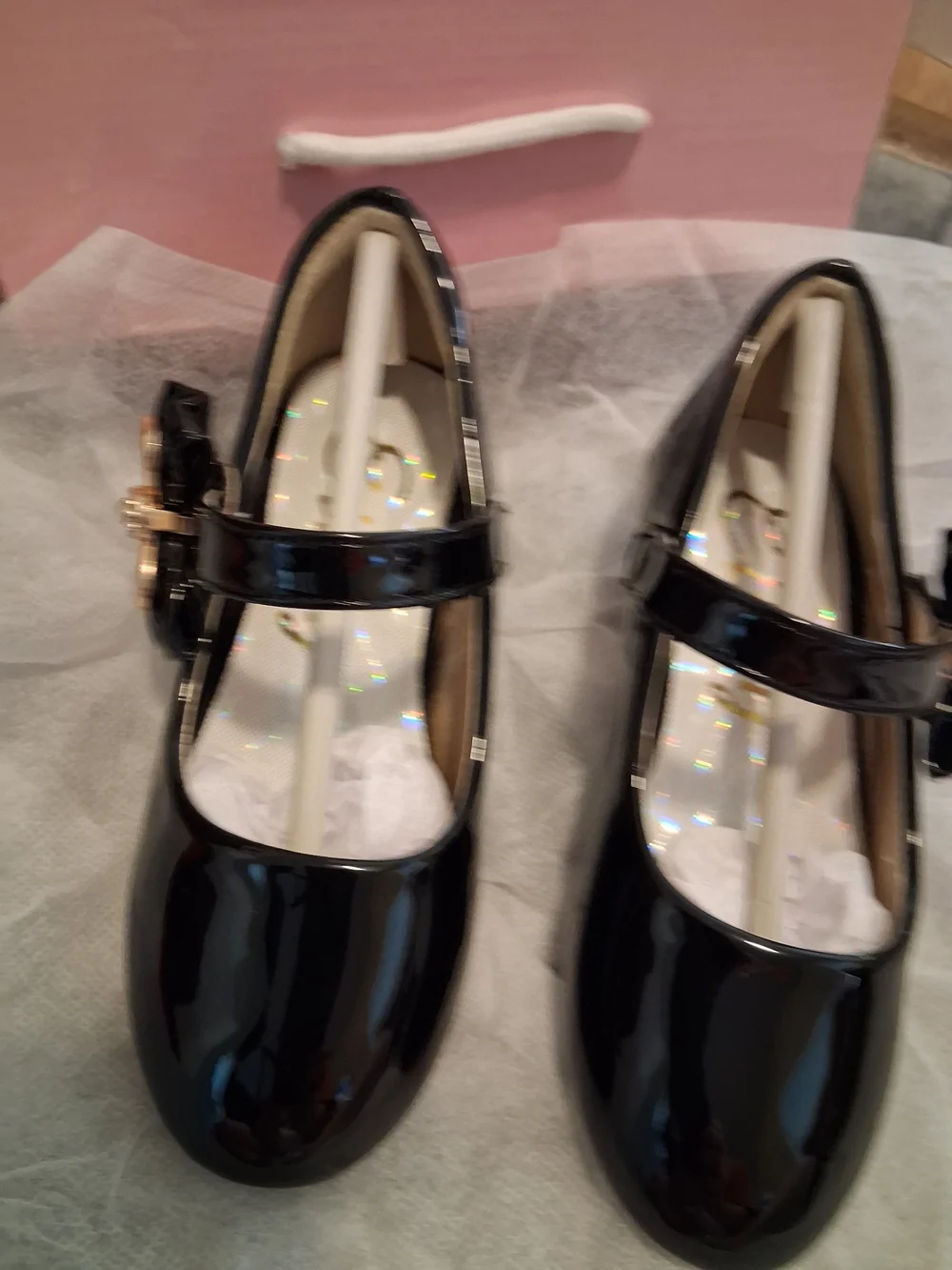 Eithy Black Patent Mary Jane Shoes W/Gold Bow Rhinestone US SIZE 9